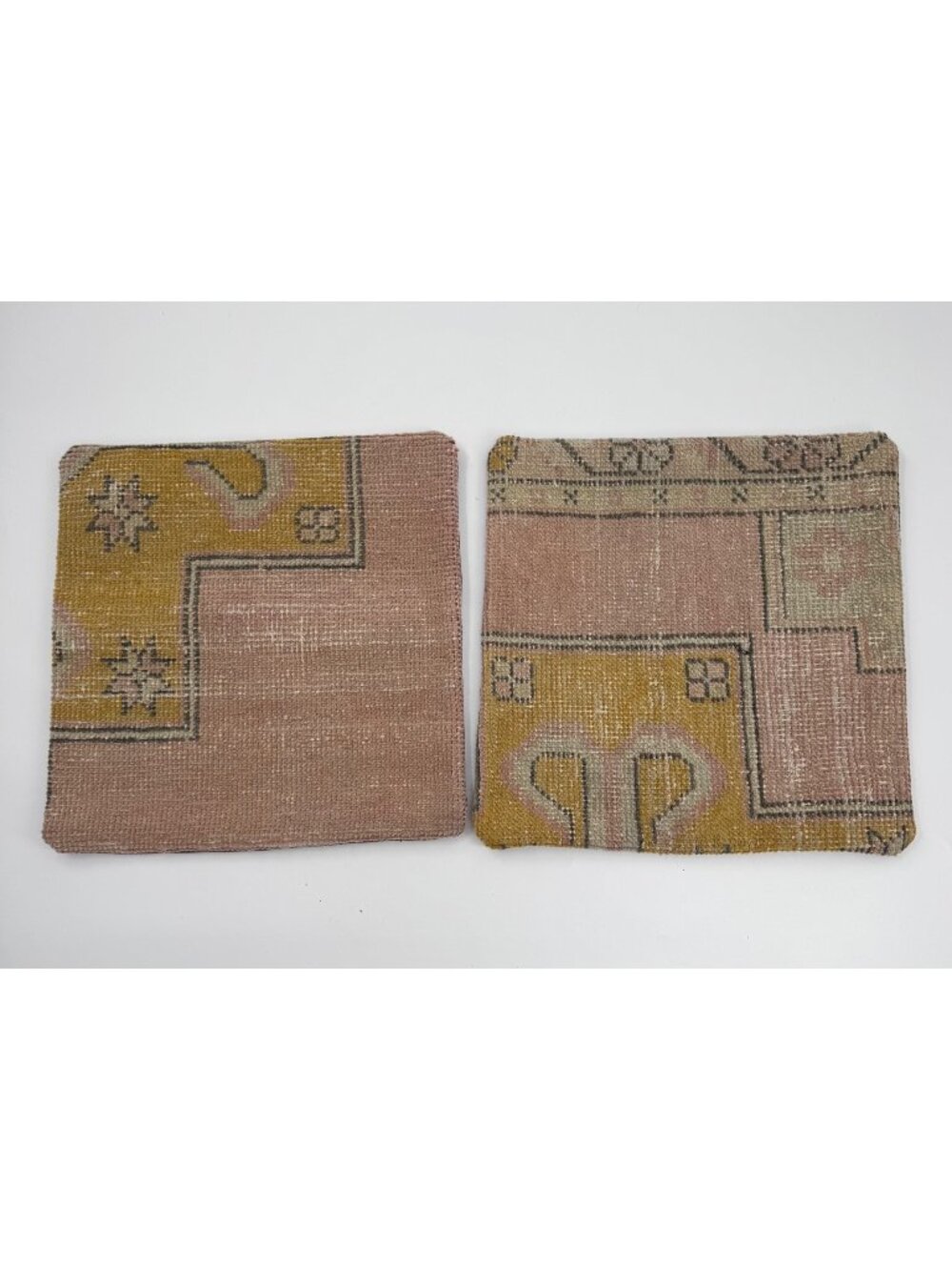 Turkish Kilim Pillow Covers 16x16 Set Of 2 Pink & Yellow With Zipper Closures
